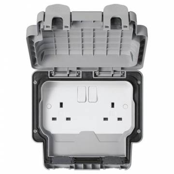 Mk 13a Masterseal Plus 2 Gang Ip66 Weather Proof Double Pole Switch Socket - K56482GRY