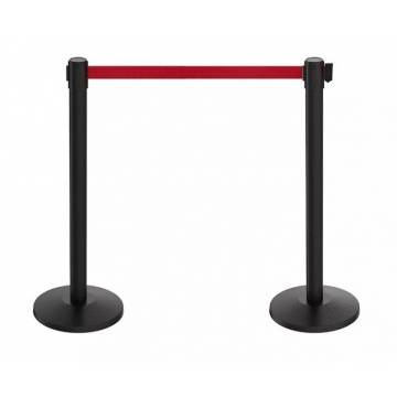 Black Queue Pole w/2mtr Retractable Red Strap